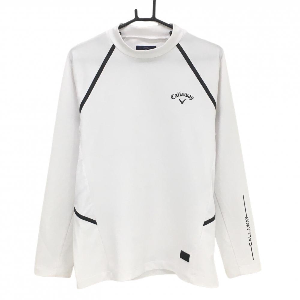 【超美品】キャロウェイ 長袖ハイネックシャツ 白×黒 サイド一部メッシュ ロゴ メンズ L ゴルフウェア Callaway