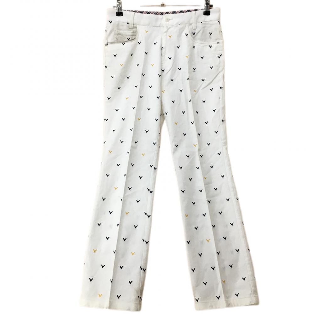 キャロウェイ パンツ 白×ネイビー 総柄 刺しゅう  メンズ M ゴルフウェア Callaway