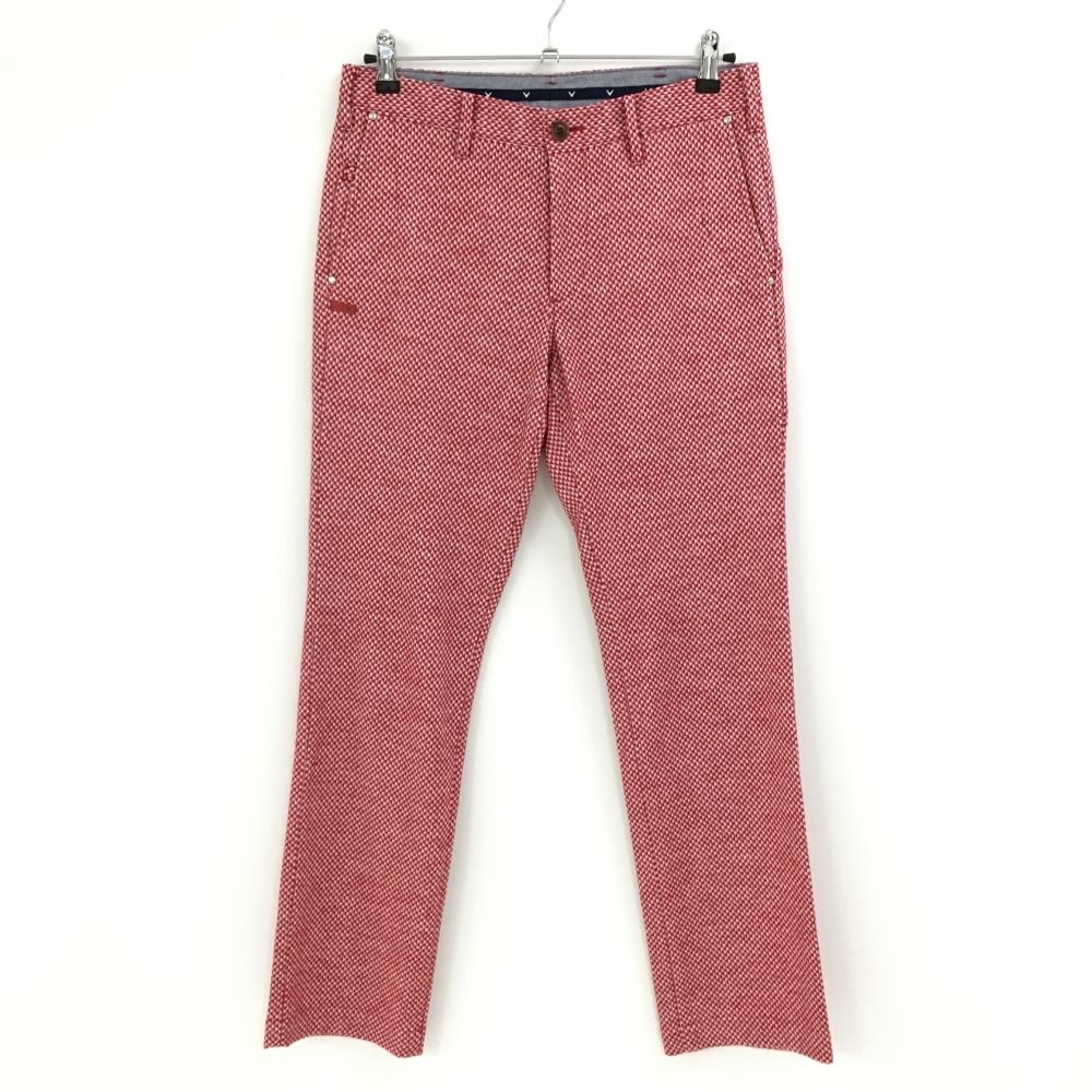 【超美品】キャロウェイ レッドレーベル パンツ レッド×白 三角柄織生地 ウール混 ストレッチ メンズ M ゴルフウェア Callaway