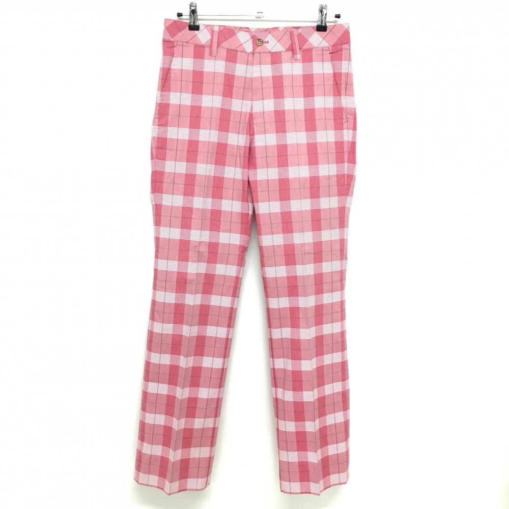 【美品】キャロウェイ パンツ ピンク系×白 チェック コットン混 メンズ M ゴルフウェア Callaway