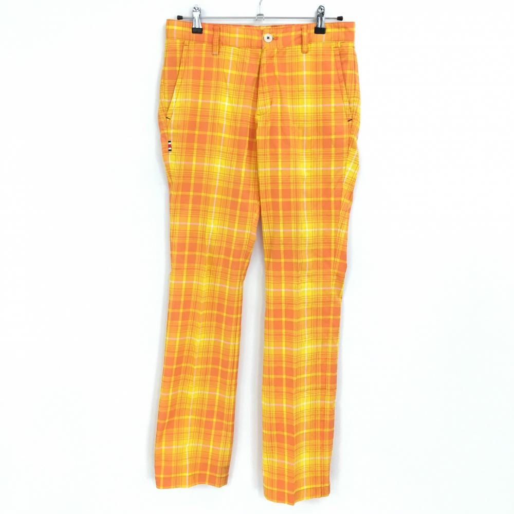 キャロウェイ パンツ オレンジ×イエロー チェック柄 バックロゴ メンズ M ゴルフウェア Callaway
