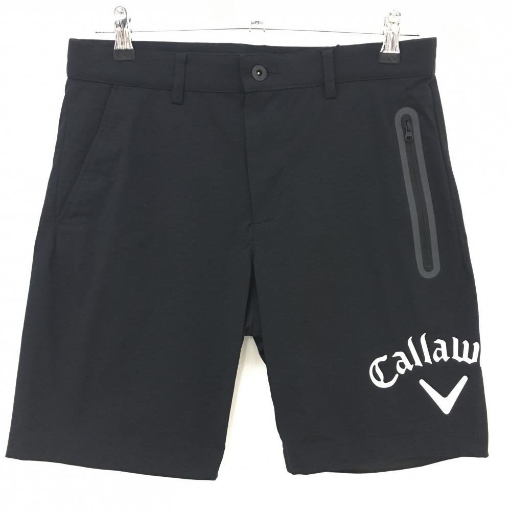 【新品】キャロウェイ ハーフパンツ 黒×白 ストレッチ ビッグロゴ メンズ S ゴルフウェア 2023年モデル Callaway