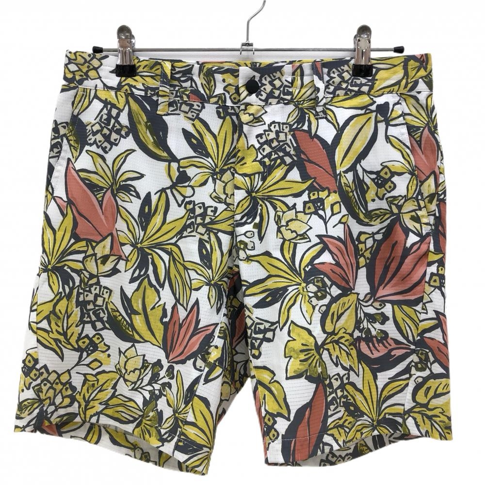 【超美品】キャロウェイ ハーフパンツ 白×イエロー 総柄 メッシュ調 メンズ M ゴルフウェア Callaway