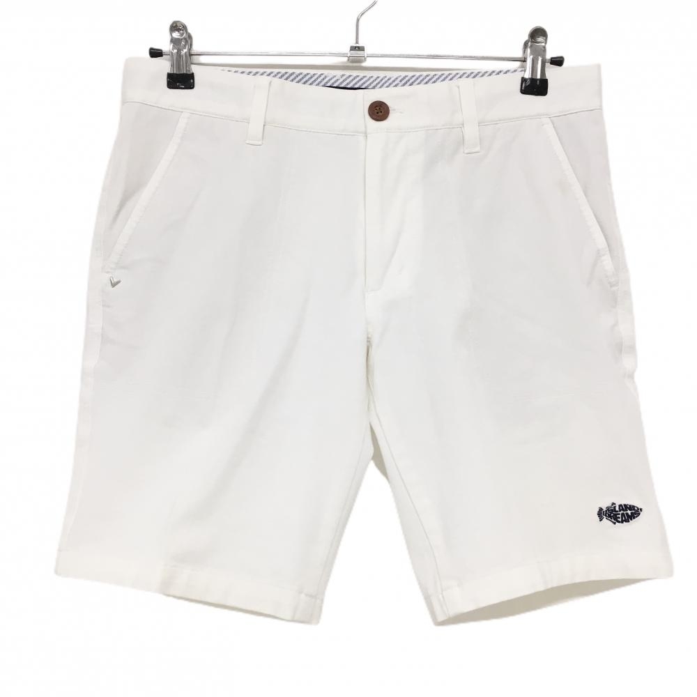 【美品】キャロウェイ ハーフパンツ 白 無地 ウエスト裏斜めストライプ メンズ M ゴルフウェア Callaway