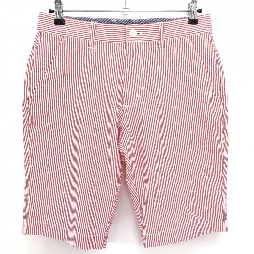 キャロウェイ ハーフパンツ レッド×白 ストライプ サッカー生地 ロゴ刺しゅう メンズ M ゴルフウェア Callaway