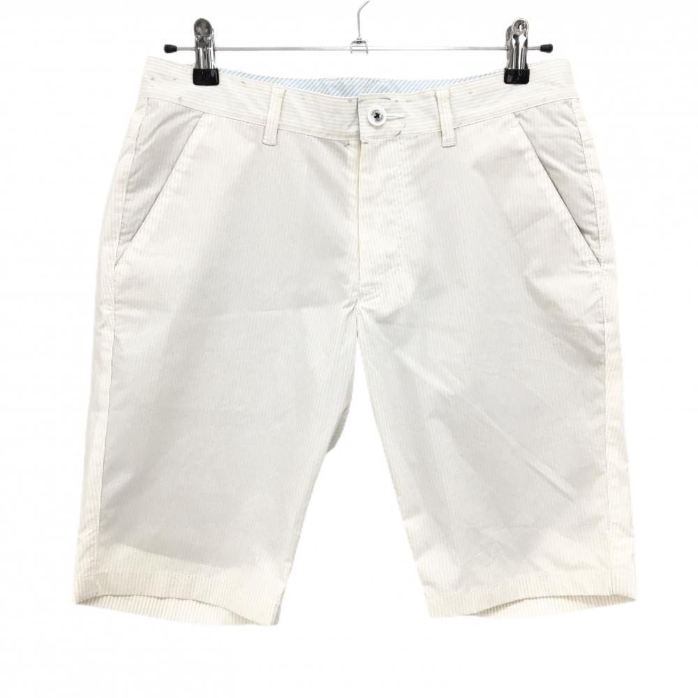 キャロウェイ ハーフパンツ 白×ライトベージュ ストライプ ロゴネイビー  メンズ M ゴルフウェア Callaway