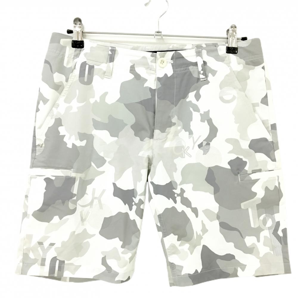キャロウェイ ハーフパンツ 白×グレー 総柄 カモフラ風 メンズ M ゴルフウェア Callaway