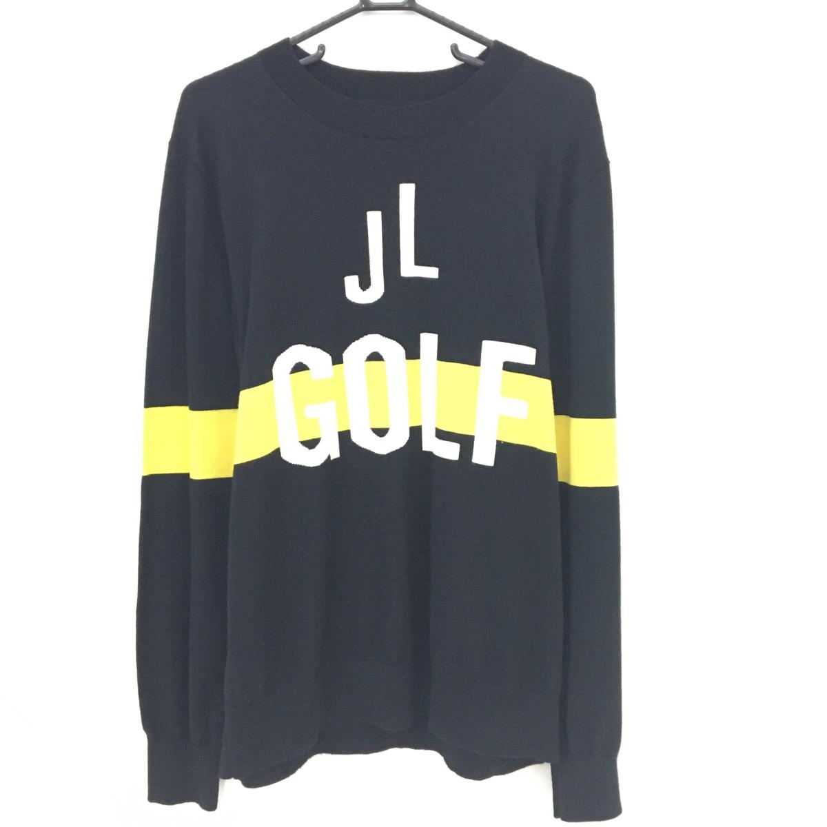 【美品】ジェイリンドバーグ セーター ネイビー×イエロー フロント英字 ニット  メンズ XXL ゴルフウェア J．LINDEBERG