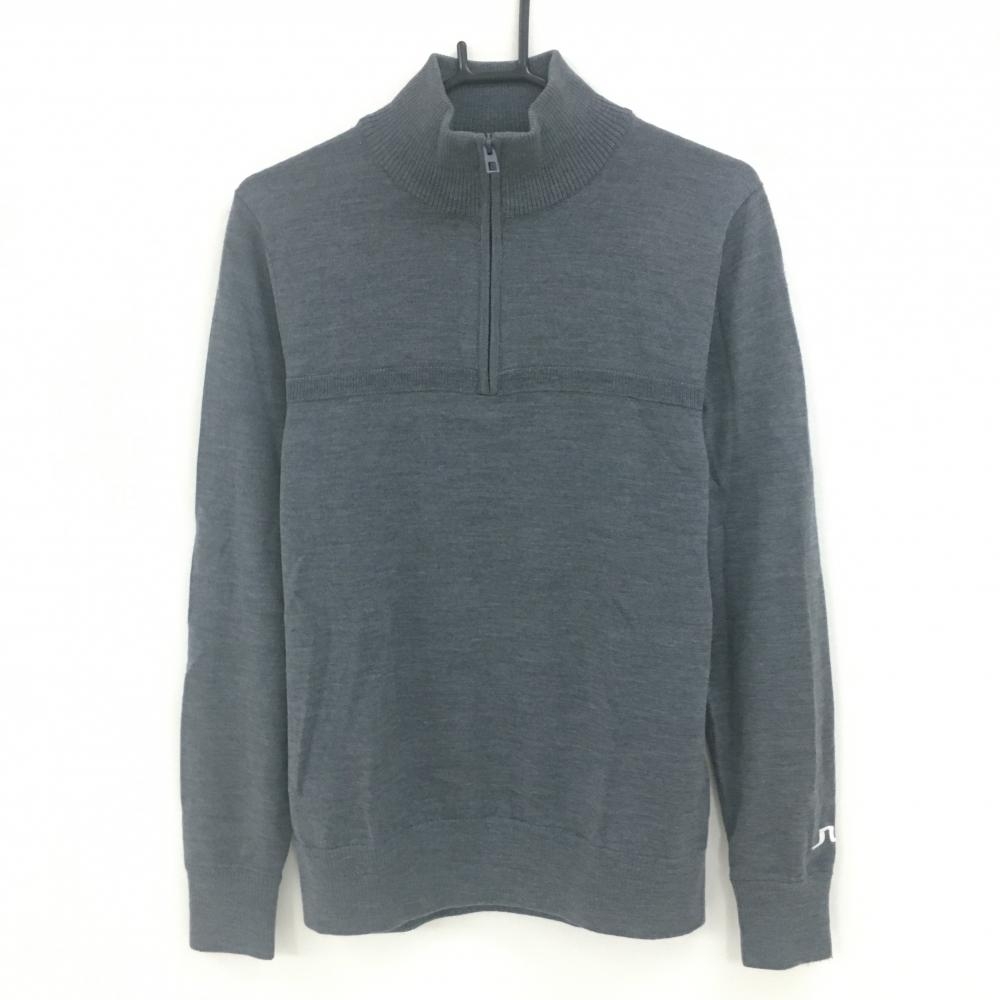 【超美品】ジェイリンドバーグ ハイネックセーター グレー ウール100％ ハーフジップ メンズ M ゴルフウェア J．LINDEBERG
