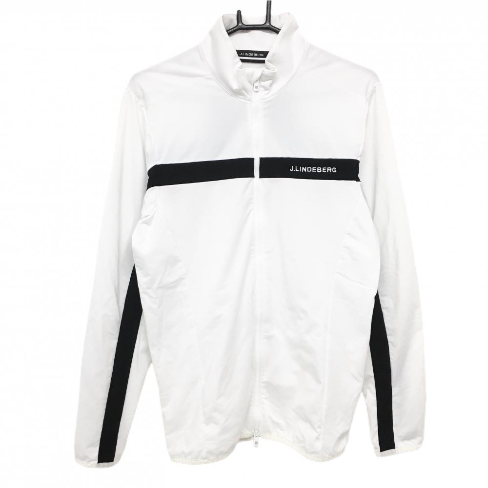 【美品】ジェイリンドバーグ ジャケット 白×黒 バックロゴ ストレッチ 裏微起毛 メンズ M ゴルフウェア J．LINDEBERG