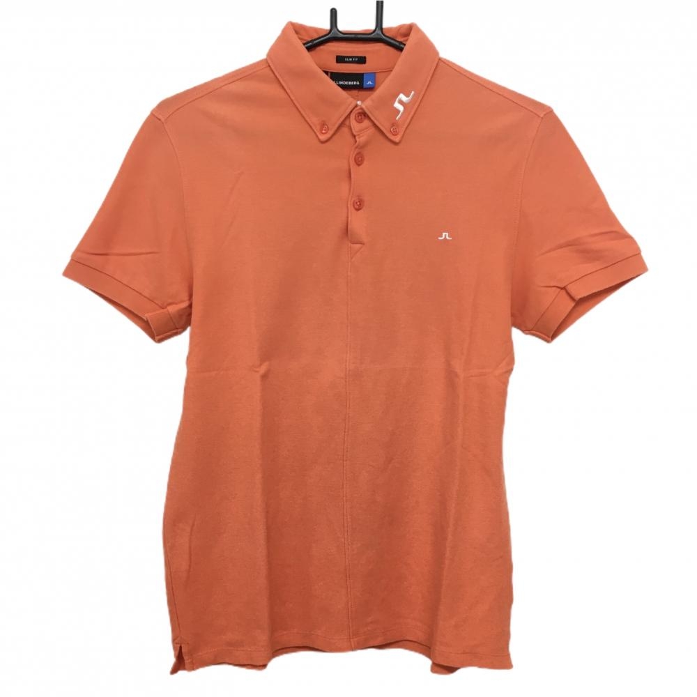 ジェイリンドバーグ 半袖ポロシャツ オレンジ ボタンダウン ロゴ刺しゅう メンズ S ゴルフウェア J．LINDEBERG