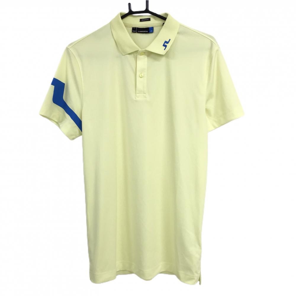 【超美品】ジェイリンドバーグ 半袖ポロシャツ イエロー×ブルー 襟刺しゅう 袖ロゴ  メンズ S ゴルフウェア J．LINDEBERG