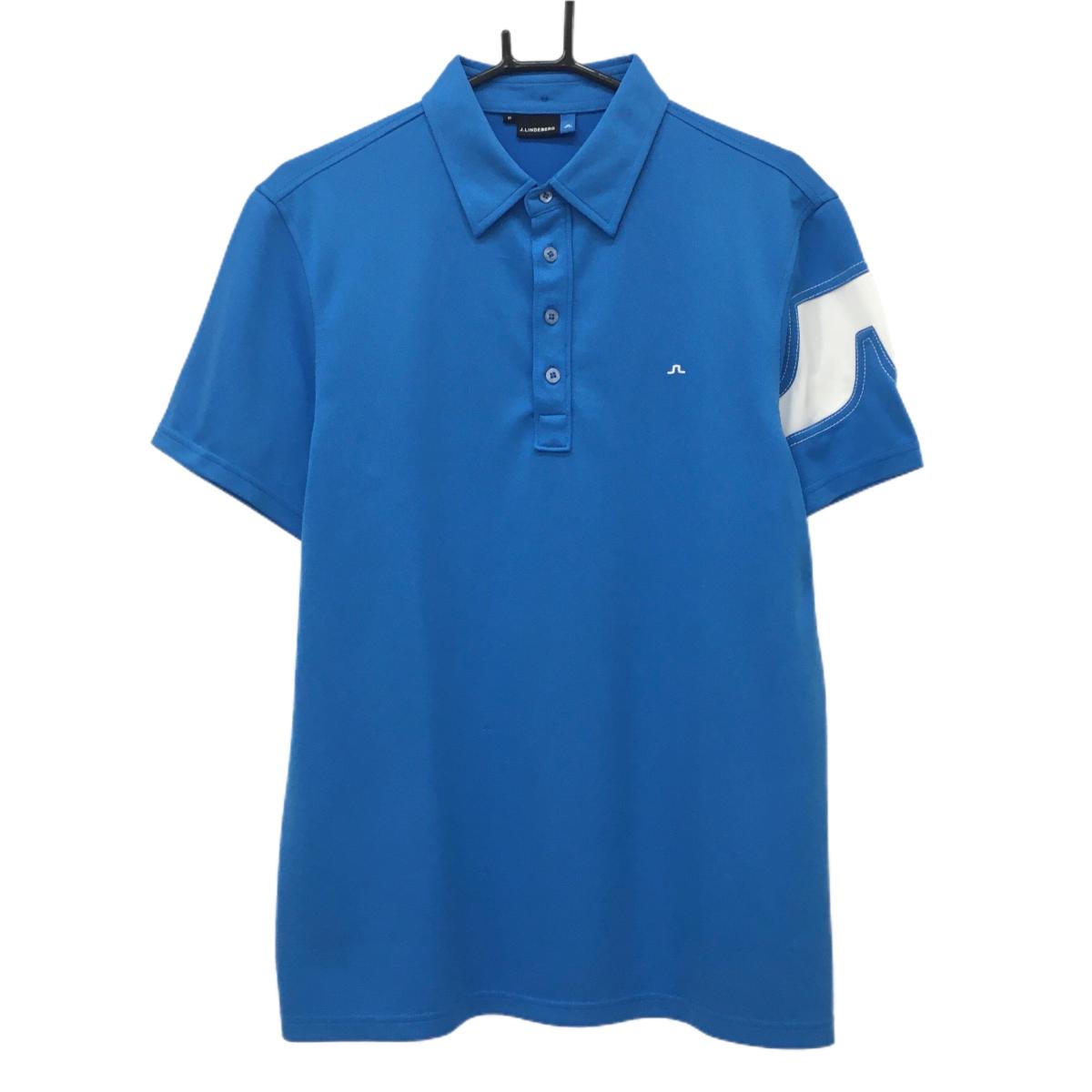 ジェイリンドバーグ 半袖ポロシャツ ライトブルー×白 袖ビッグロゴ  メンズ L ゴルフウェア J．LINDEBERG