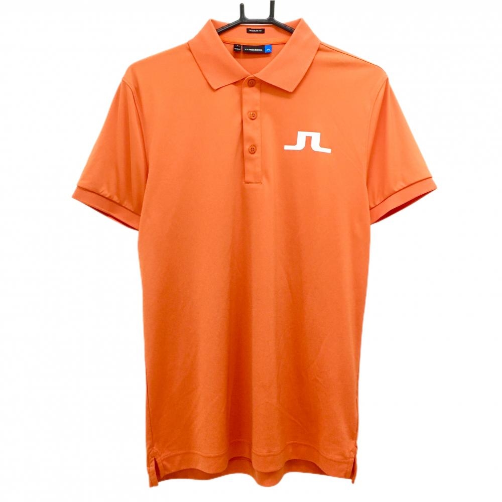 【超美品】ジェイリンドバーグ 半袖ポロシャツ オレンジ REGULAR FIT ロゴ白 メンズ S ゴルフウェア J．LINDEBERG