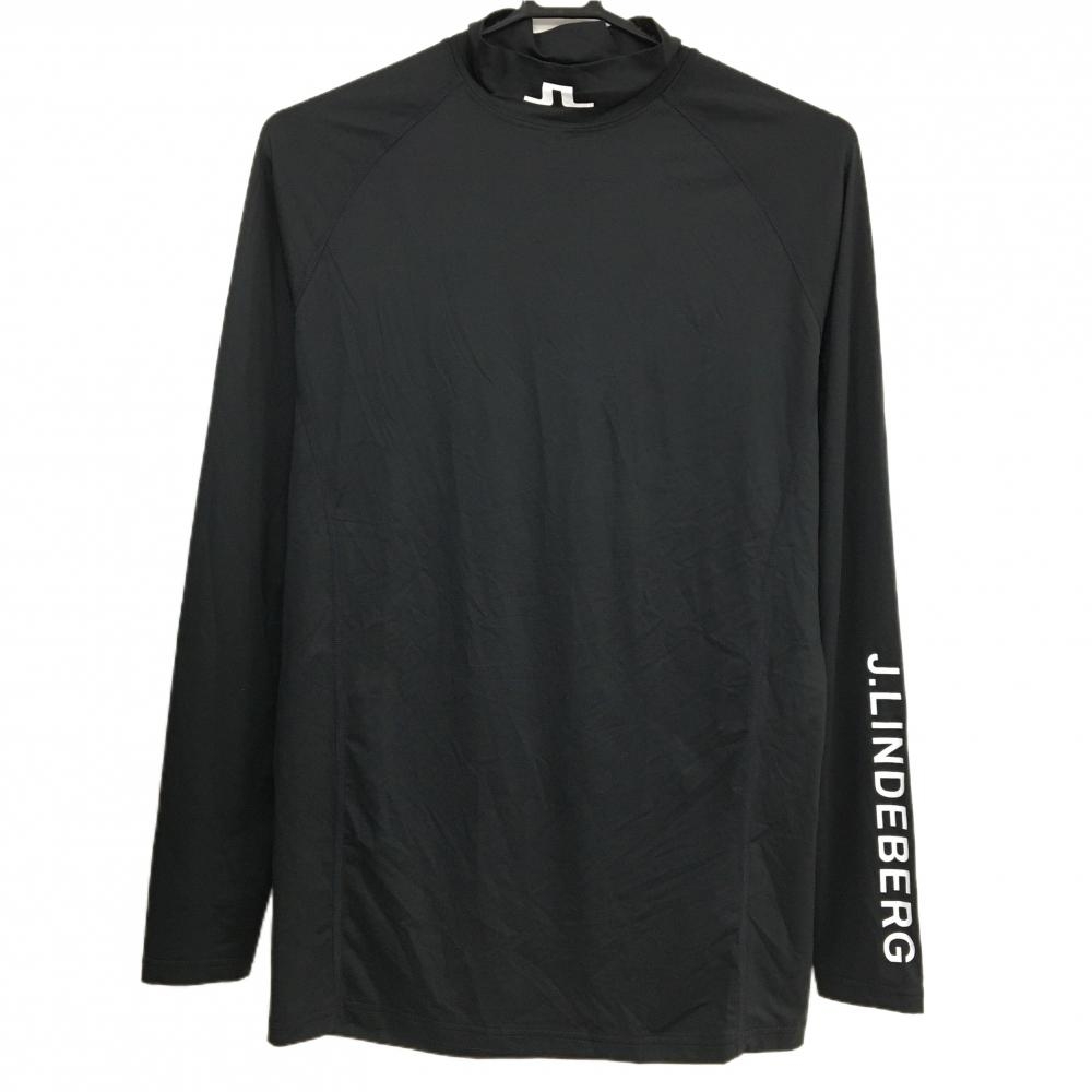 【美品】ジェイリンドバーグ ハイネックインナーシャツ 黒×白 ロゴプリント ストレッチ メンズ M ゴルフウェア J．LINDEBERG