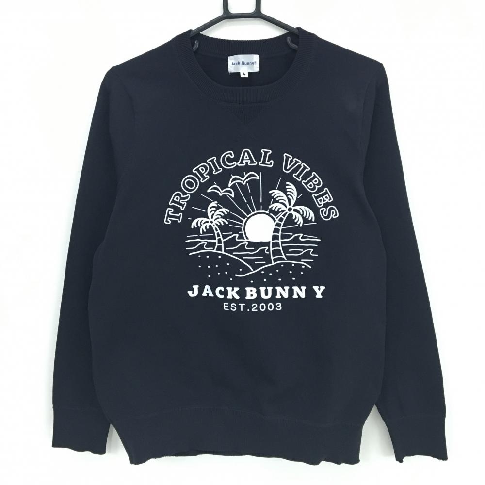 【美品】ジャックバニー セーター ネイビー×白 ヤシの木プリント メンズ 4(M) ゴルフウェア Jack Bunny