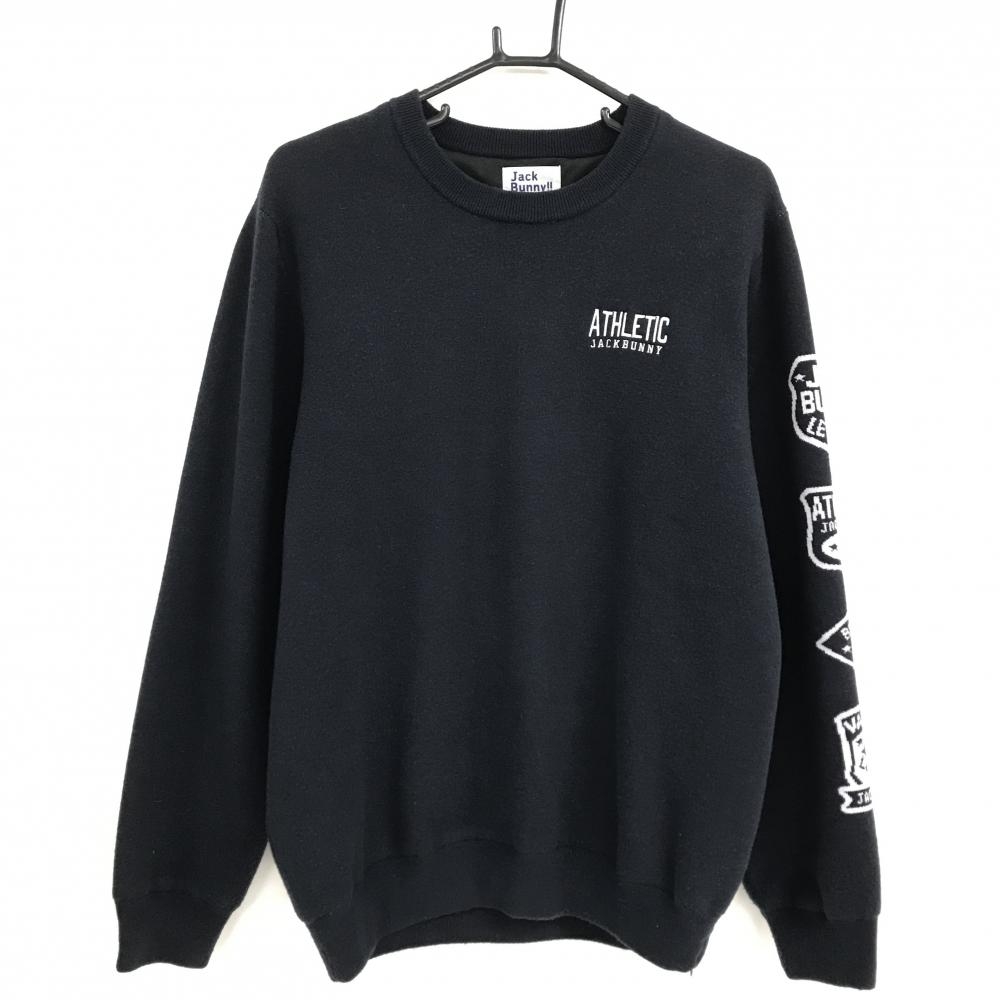ジャックバニー セーター ダークネイビー×白 袖ロゴ 裏地付き ニット  メンズ 6(XL) ゴルフウェア Jack Bunny
