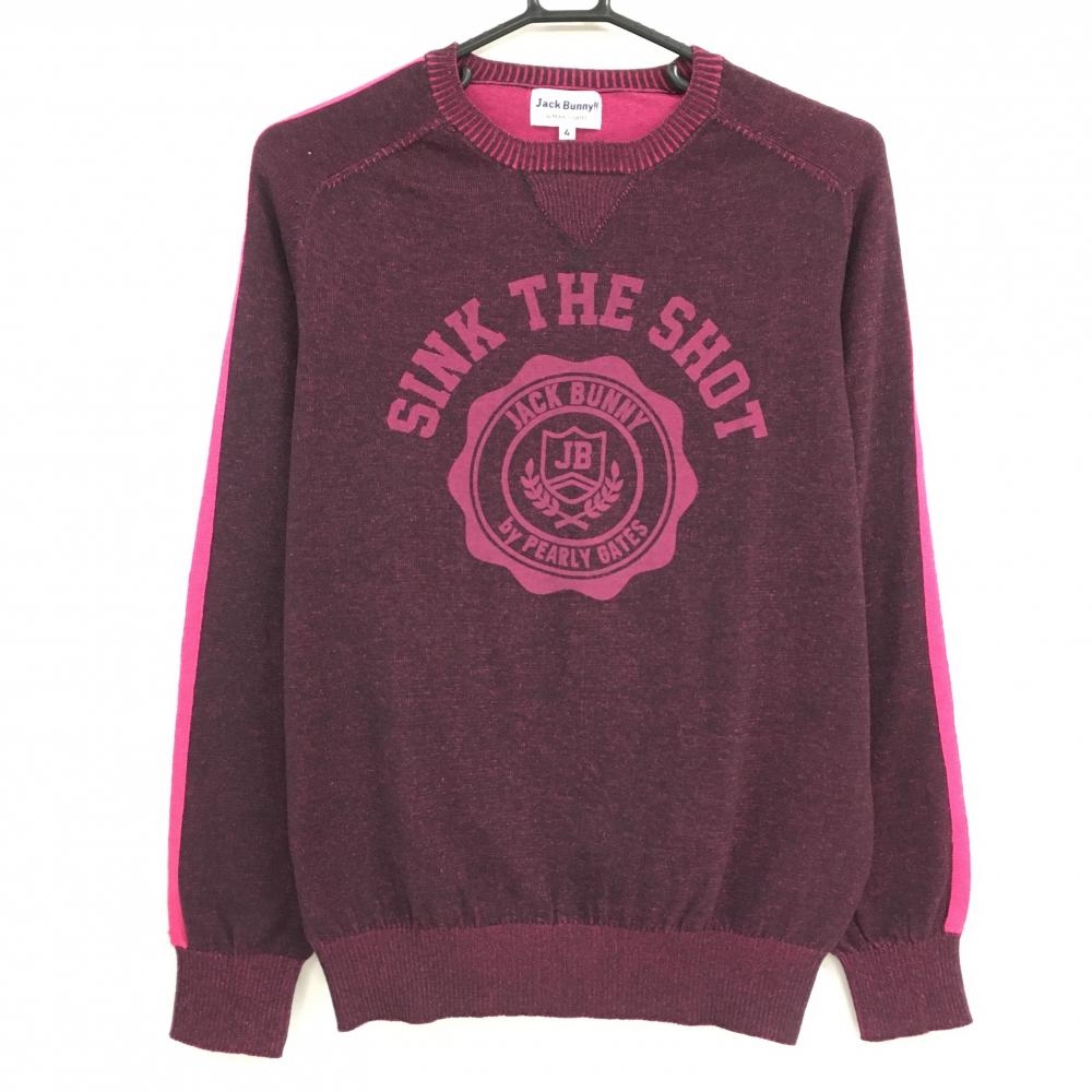 【超美品】ジャックバニー セーター ダークピンク ビッグプリント ニット メンズ 4(M) ゴルフウェア Jack Bunny