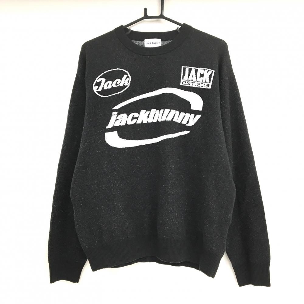 【超美品】ジャックバニー セーター 黒×白 フロントロゴ ニット メンズ 6(XL) ゴルフウェア 2025年モデル Jack Bunny
