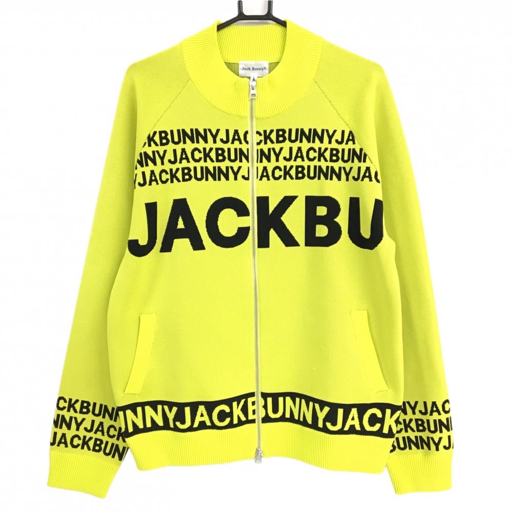 【美品】ジャックバニー ニットジャケット イエロー×黒 ロゴ メンズ 6(XL) ゴルフウェア 2023年モデル Jack Bunny
