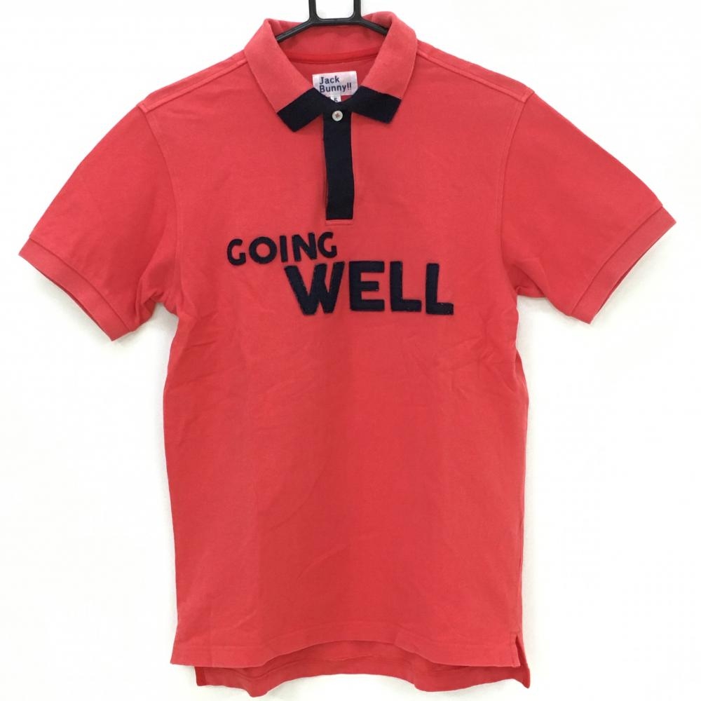 ジャックバニー 半袖ポロシャツ レッド×ネイビー ロゴワッペン メンズ 5(L) ゴルフウェア Jack Bunny