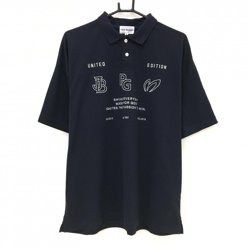 【美品】ジャックバニー 半袖ポロシャツ 黒×シルバー UNITED EDITION マスターバニー メンズ 6(XL) ゴルフウェア 2024年モデル Jack Bunny