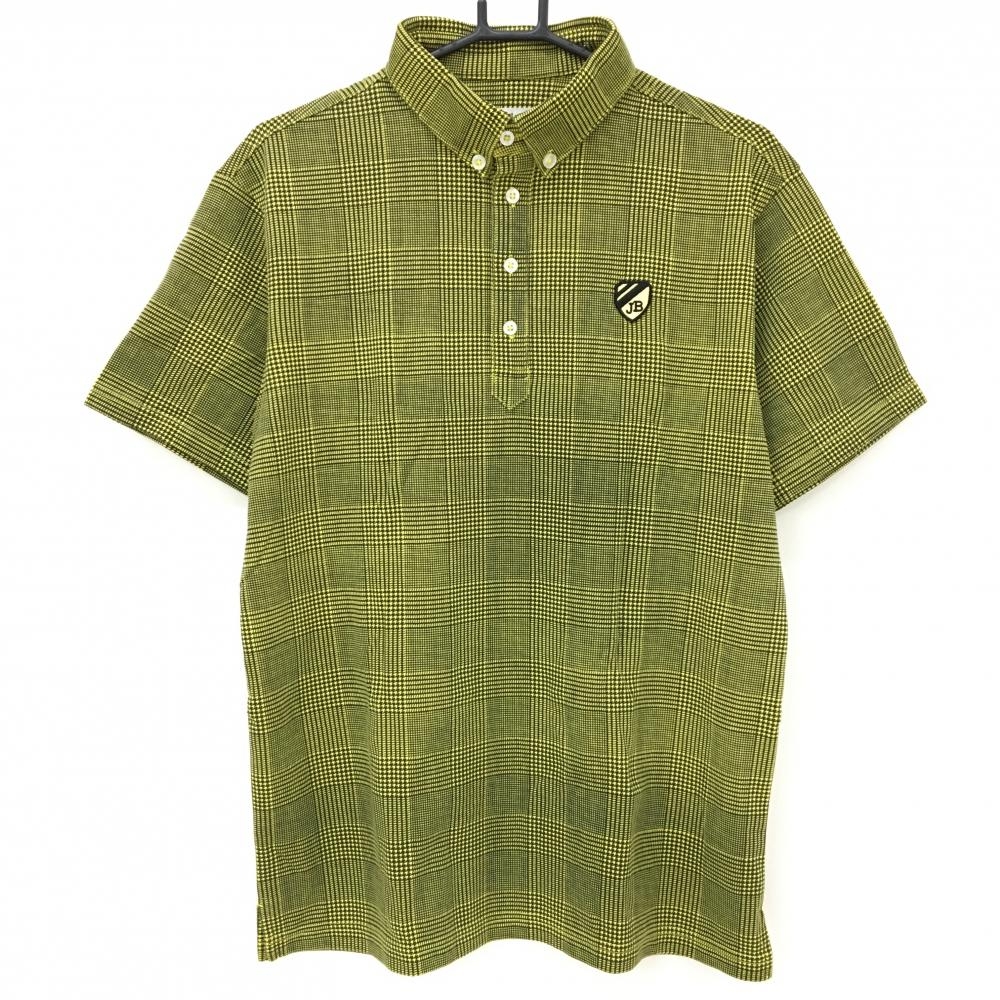 【超美品】ジャックバニー 半袖ポロシャツ イエロー×黒 グレンチェック ボタンダウン メンズ 6(XL) ゴルフウェア Jack Bunny