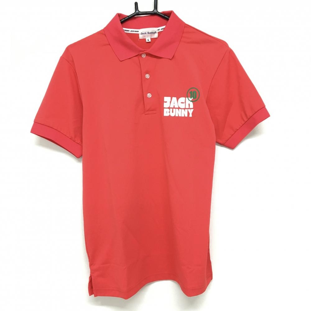 【美品】ジャックバニー 半袖ポロシャツ ピンク系×白 バックプリント メンズ 4(M) ゴルフウェア Jack Bunny