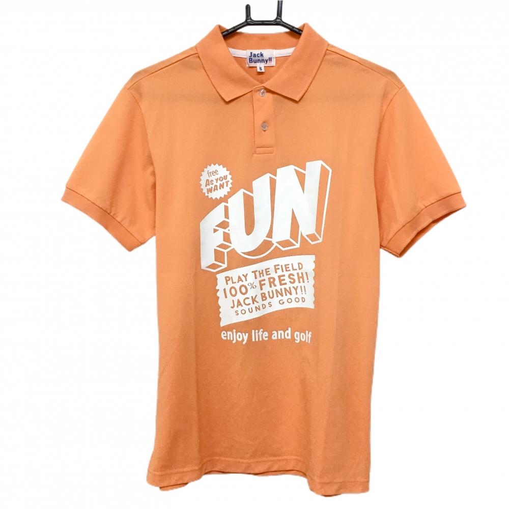ジャックバニー 半袖ポロシャツ オレンジ×白 フロントプリント  メンズ 5(L) ゴルフウェア Jack Bunny