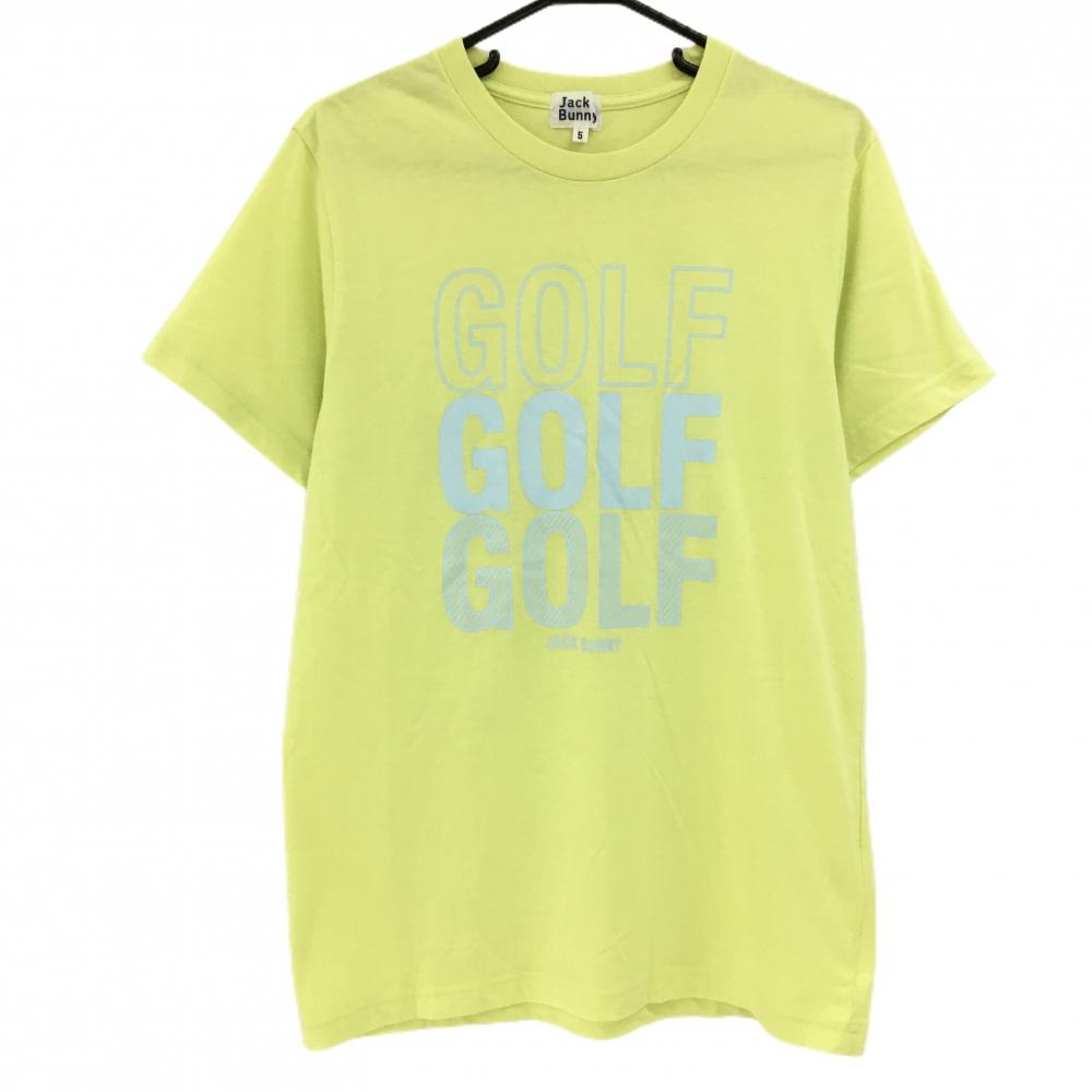 【美品】ジャックバニー Tシャツ ライトグリーン×ライトブルー ビッグプリント メンズ 5(L) ゴルフウェア Jack Bunny