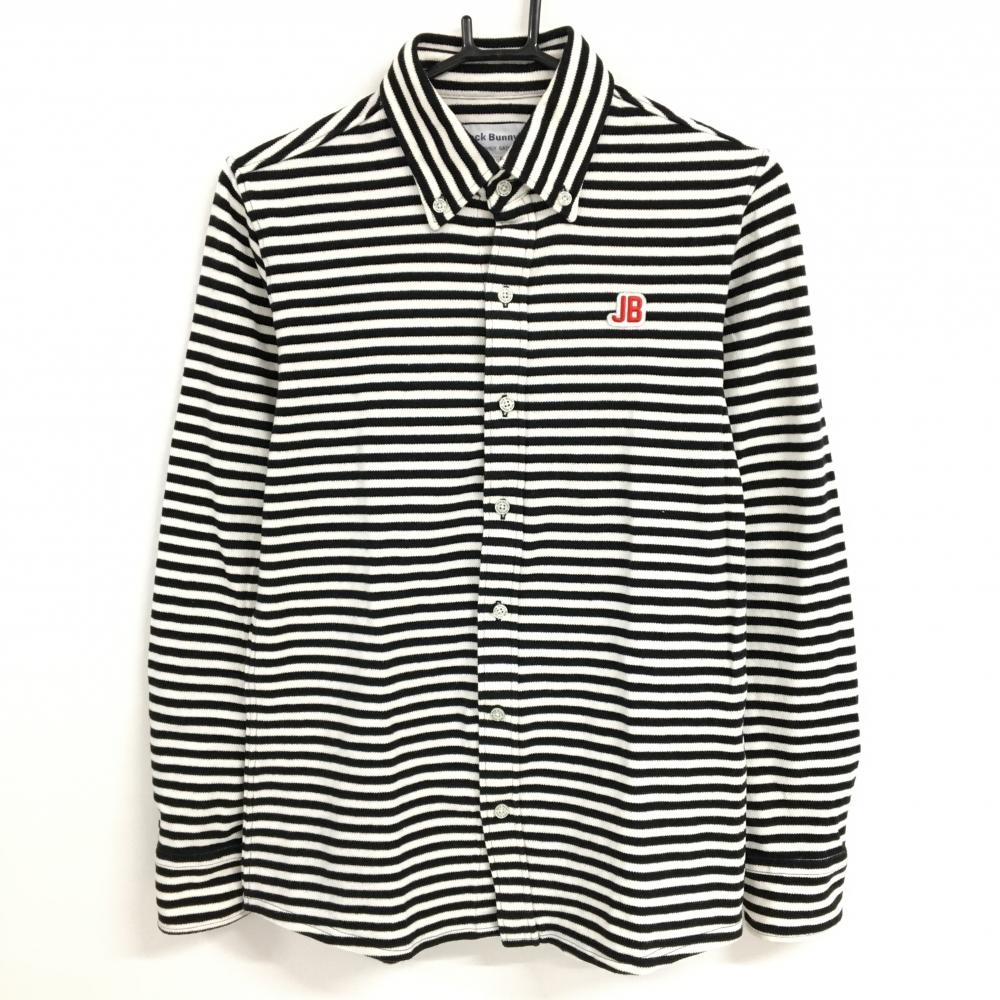 【美品】ジャックバニー 長袖シャツ 白×黒 ボーダー ボタンダウン メンズ 4(M) ゴルフウェア Jack Bunny