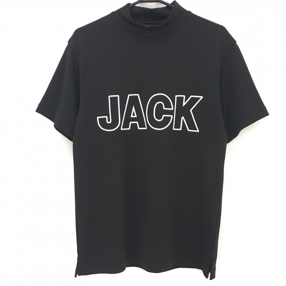 【超美品】ジャックバニー 半袖ハイネックシャツ 黒×白 ビックロゴ メンズ 5(L) ゴルフウェア 2023年モデル Jack Bunny