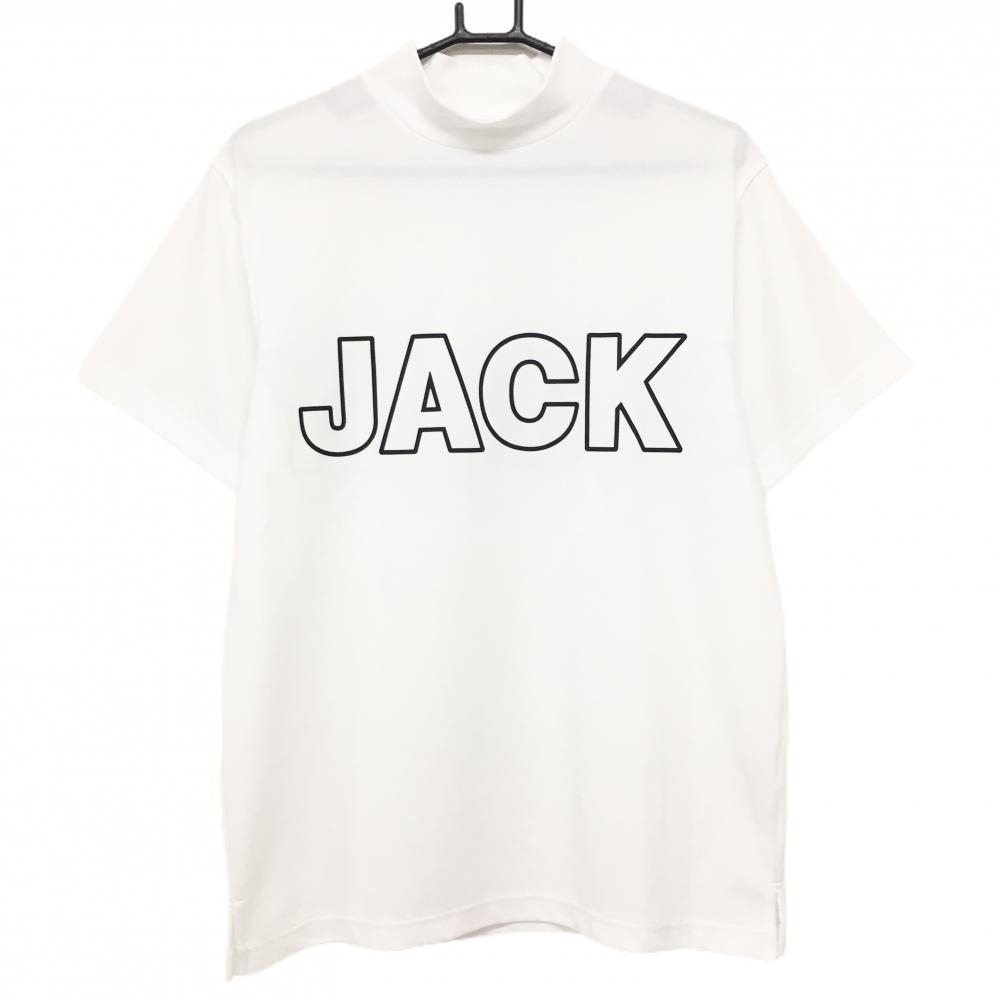 【超美品】ジャックバニー 半袖ハイネックシャツ 白×黒 ビックロゴ メンズ 5(L) ゴルフウェア 2023年モデル Jack Bunny