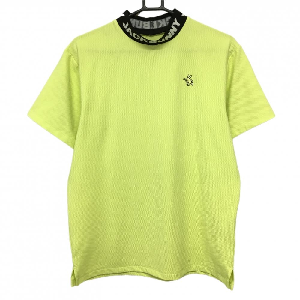 【美品】ジャックバニー 半袖ハイネックシャツ イエロー×黒 ネックリブロゴ  メンズ 5(L) ゴルフウェア 2024年モデル Jack Bunny