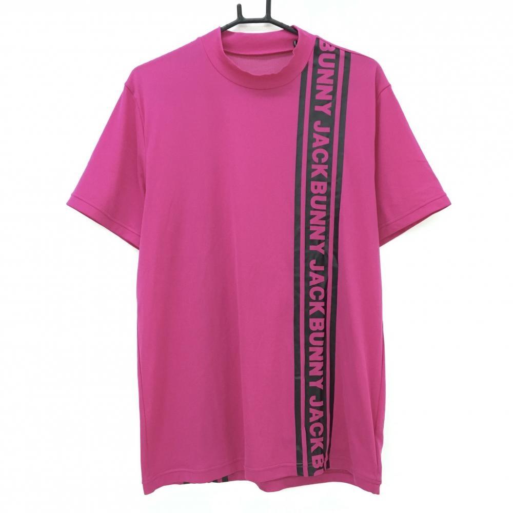 【超美品】ジャックバニー 半袖ハイネックシャツ ピンク×黒 ロゴライン  メンズ 6(XL) ゴルフウェア Jack Bunny