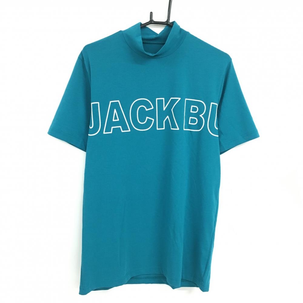 【超美品】ジャックバニー 半袖ハイネックシャツ ブルーグリーン ロゴ白 ストレッチ  メンズ 6(XL) ゴルフウェア Jack Bunny