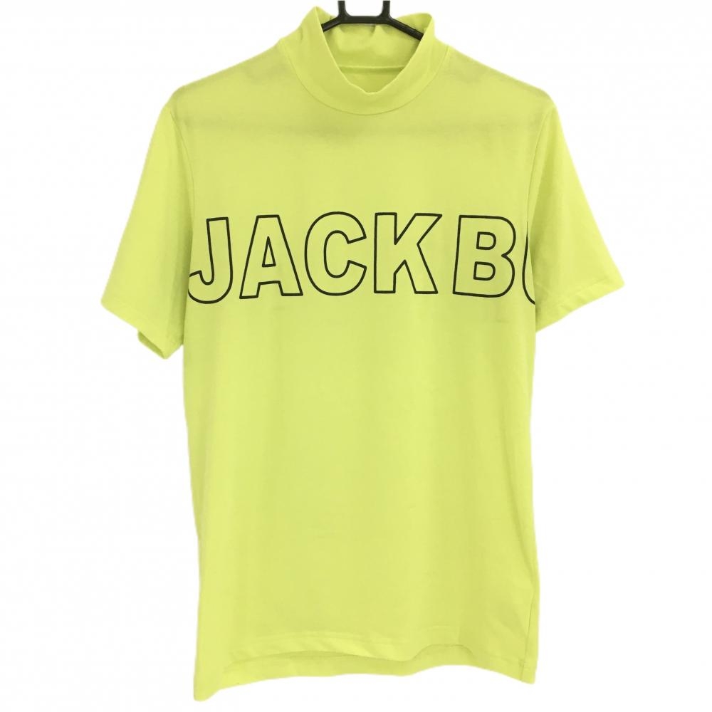 ジャックバニー 半袖ハイネックシャツ ライムイエロー系×黒 ビッグロゴ 毛羽立ち、 メンズ 4(M) ゴルフウェア Jack Bunny