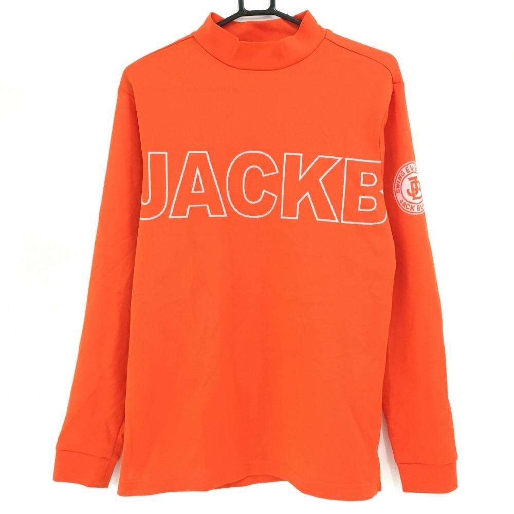 【美品】ジャックバニー 長袖ハイネックシャツ オレンジ×白 ビッグロゴ メンズ 5(L) ゴルフウェア Jack Bunny
