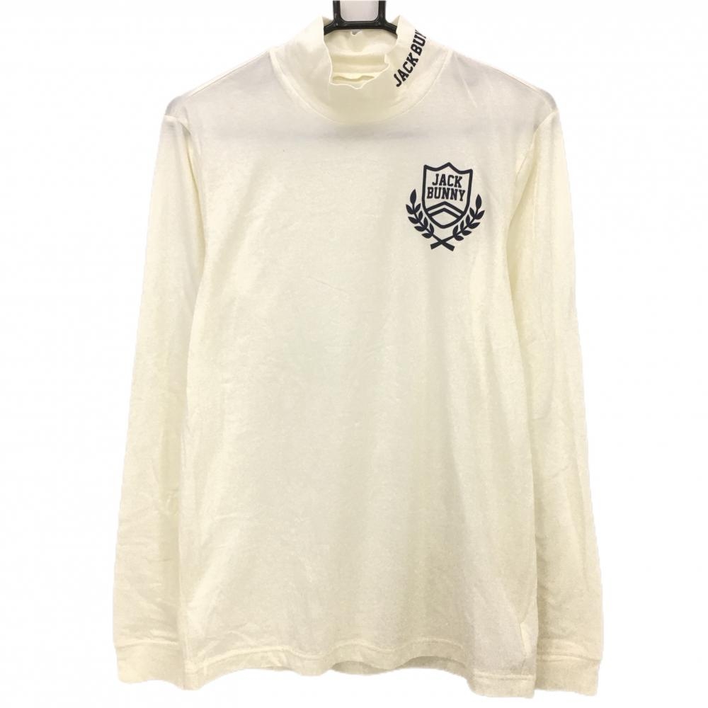 【新品】ジャックバニー 長袖ハイネックシャツ 白×ネイビー ロゴプリント 日本製 メンズ 5(L) ゴルフウェア Jack Bunny
