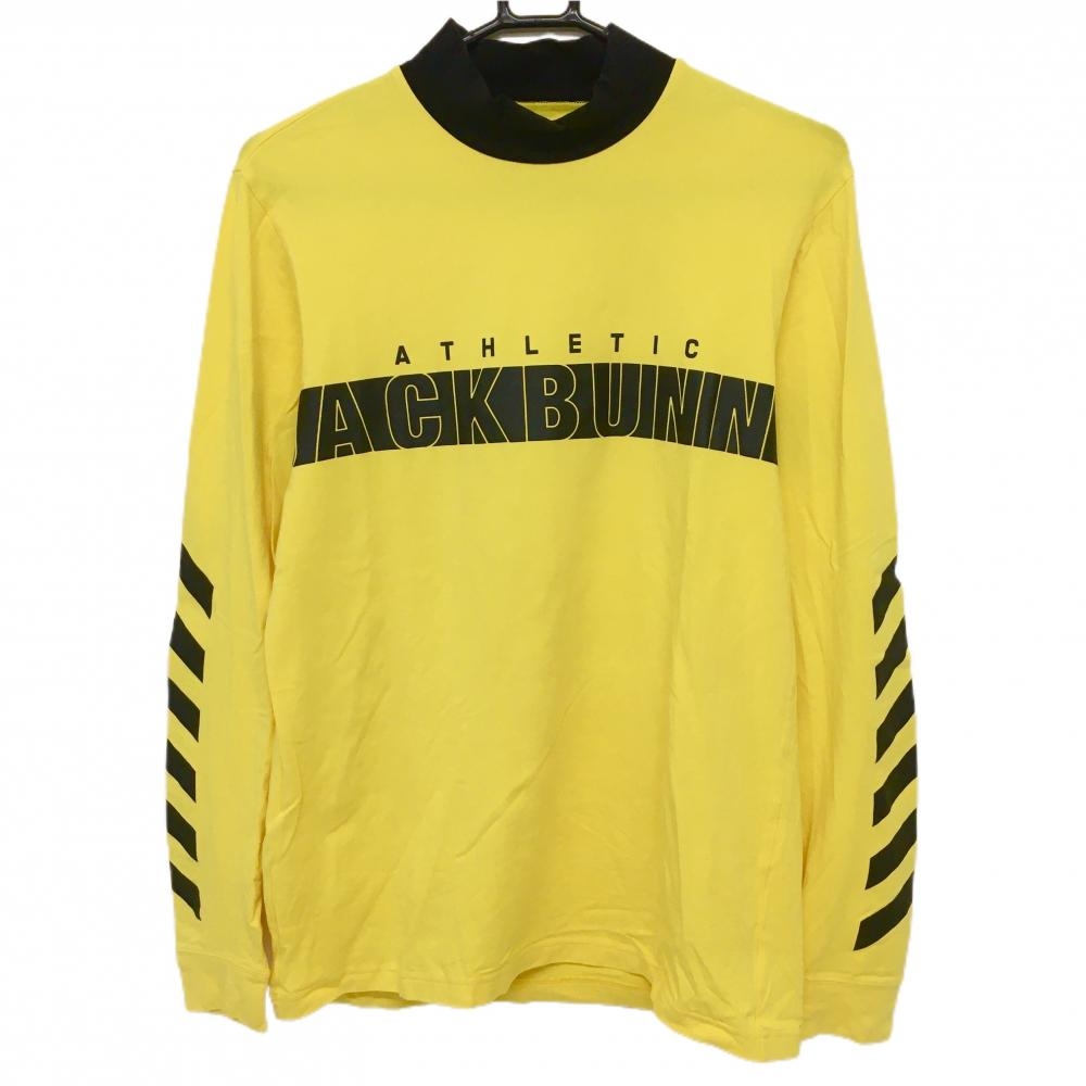 【美品】ジャックバニー 長袖ハイネックシャツ イエロー×黒 フロントロゴ ストレッチ メンズ 5(L) ゴルフウェア Jack Bunny