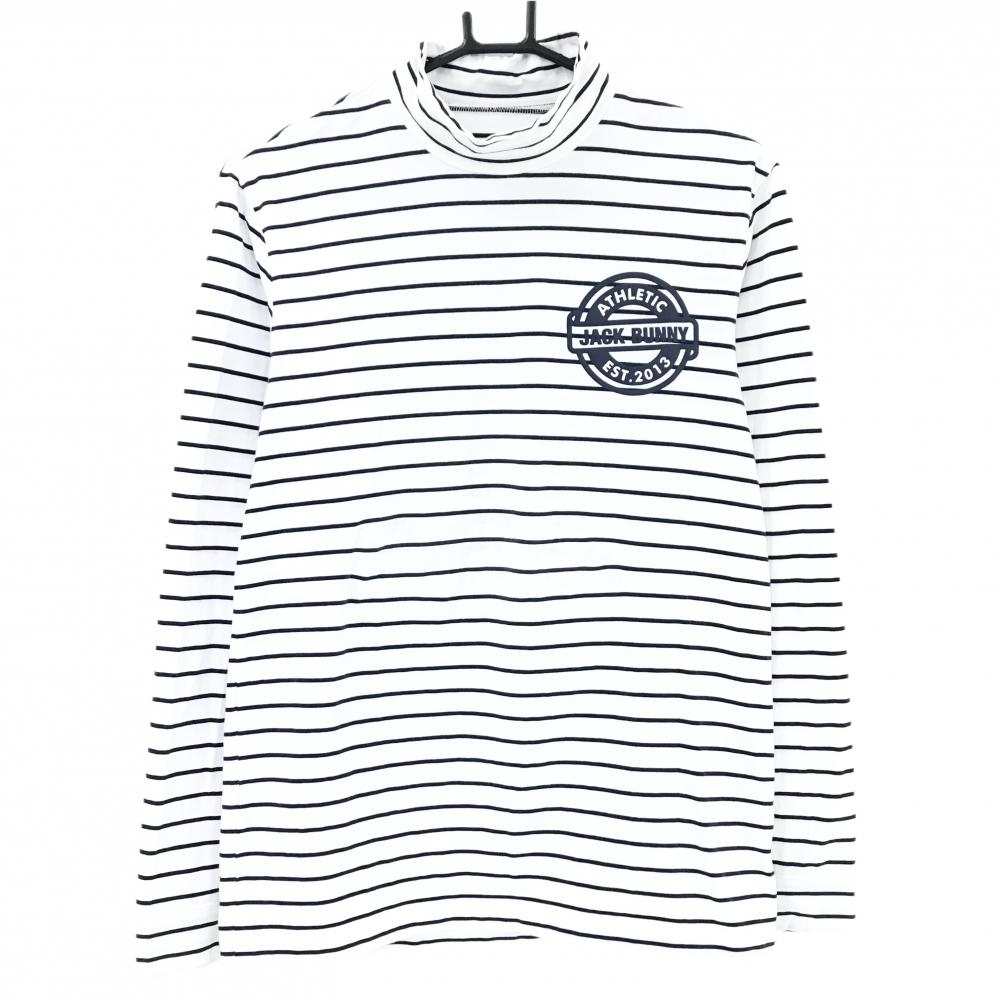 ジャックバニー 長袖ハイネックシャツ 白×ダークネイビー ボーダー メンズ 5(L) ゴルフウェア Jack Bunny