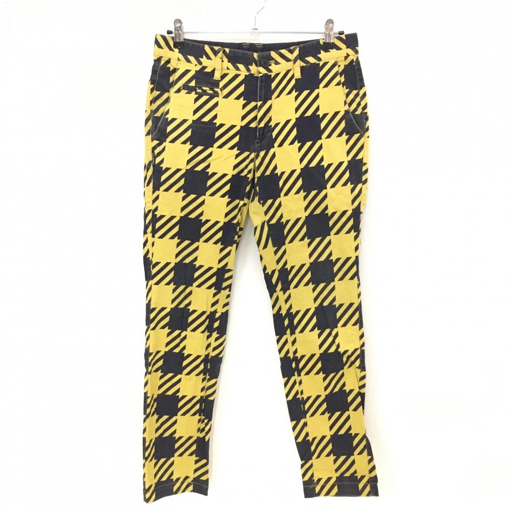ジャックバニー パンツ イエロー×ネイビー チェック柄 バックロゴ  メンズ 4(M) ゴルフウェア Jack Bunny