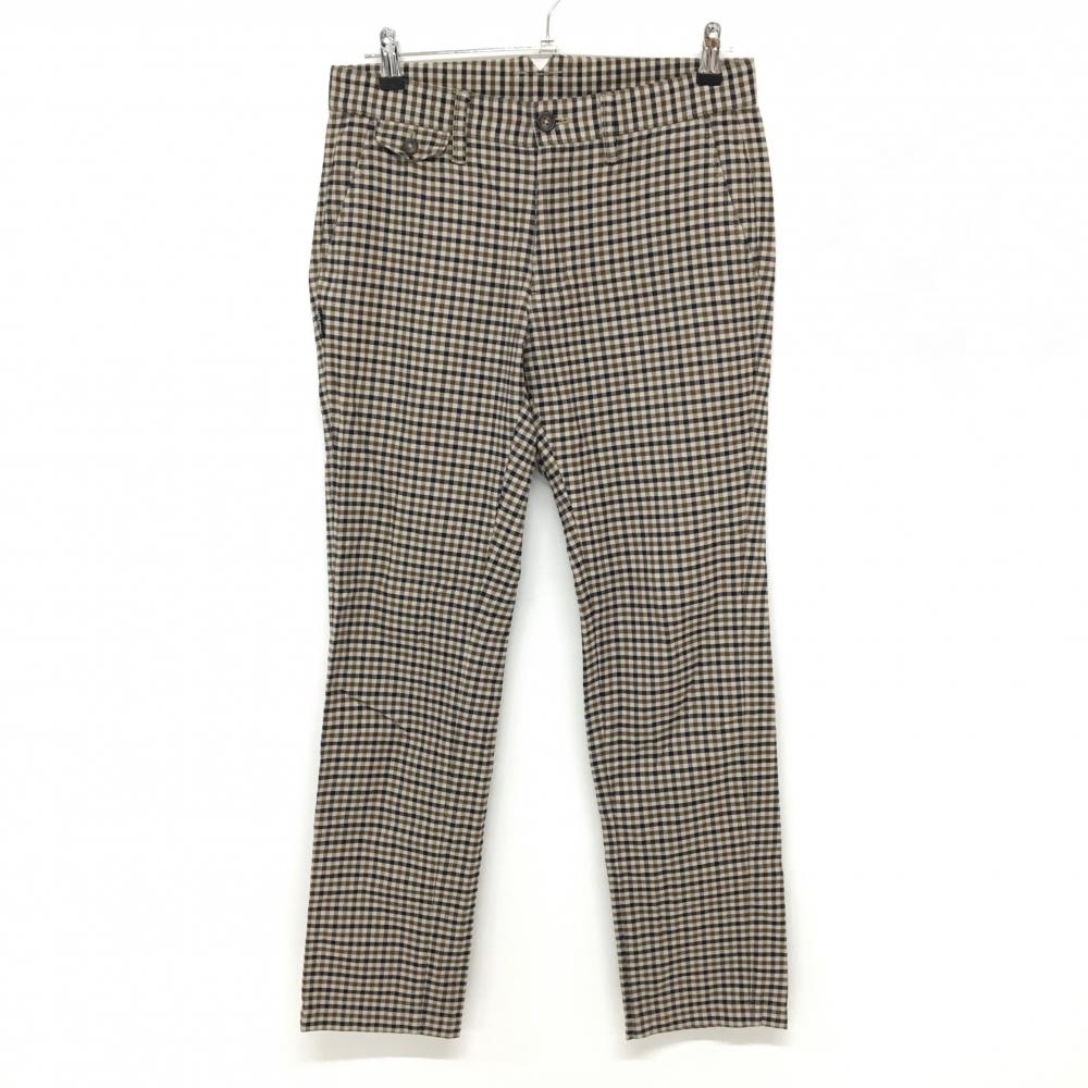 【美品】ジャックバニー パンツ ベージュ×ブラウン チェック柄 バックロゴ メンズ 4(M) ゴルフウェア Jack Bunny