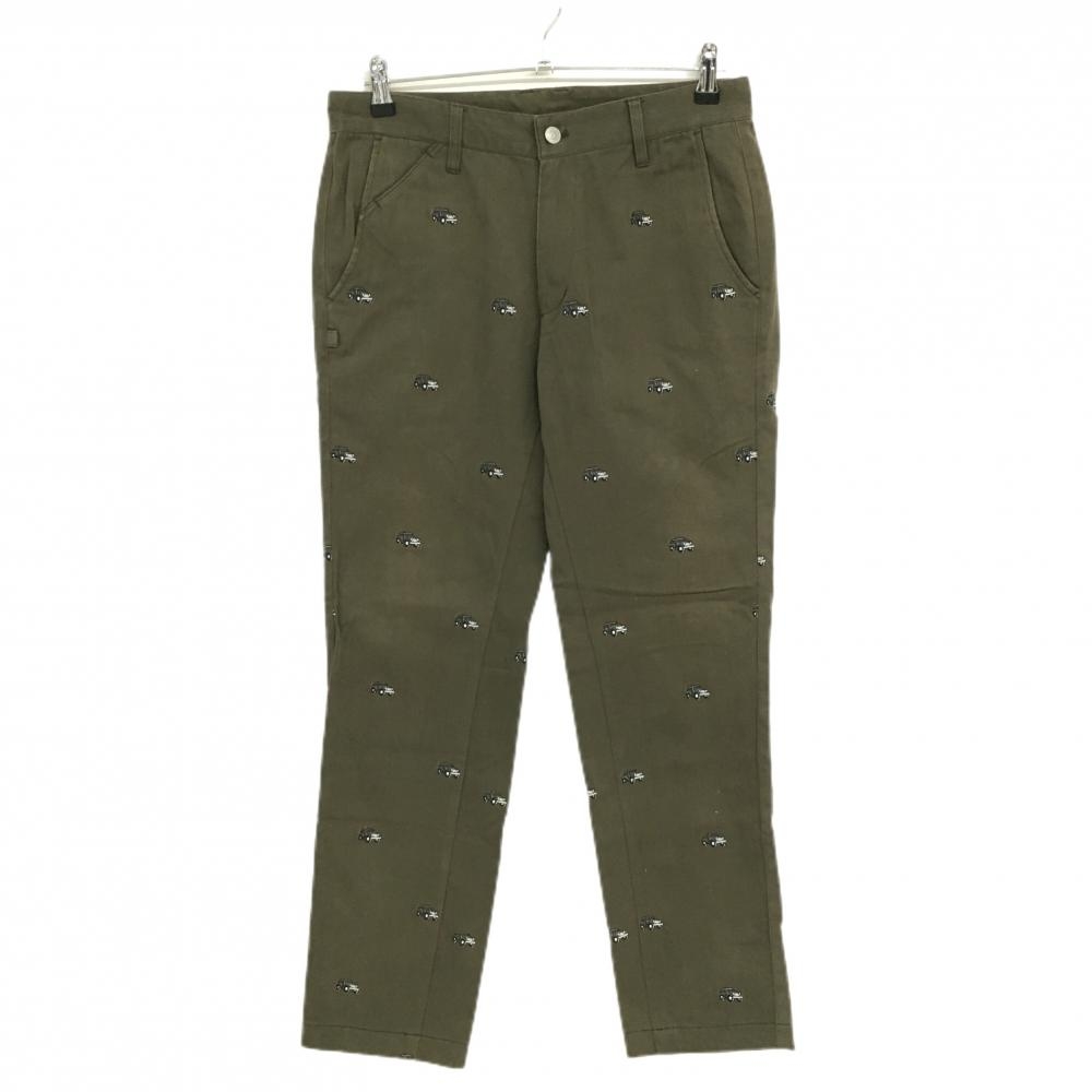 ジャックバニー パンツ カーキ×黒 車刺しゅう総柄  メンズ 4(M) ゴルフウェア Jack Bunny