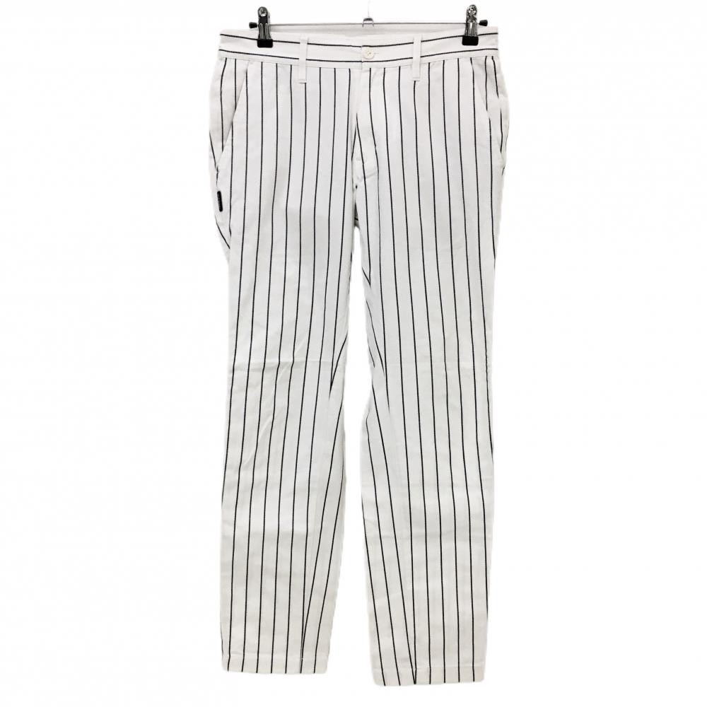 【美品】ジャックバニー パンツ 白×ネイビー ストライプ コットン混 メンズ 4(M) ゴルフウェア Jack Bunny