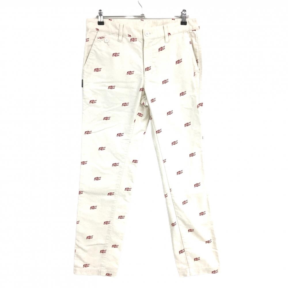 ジャックバニー パンツ アイボリー×レッド ロゴ総柄 コットン混 メンズ 5(L) ゴルフウェア Jack Bunny
