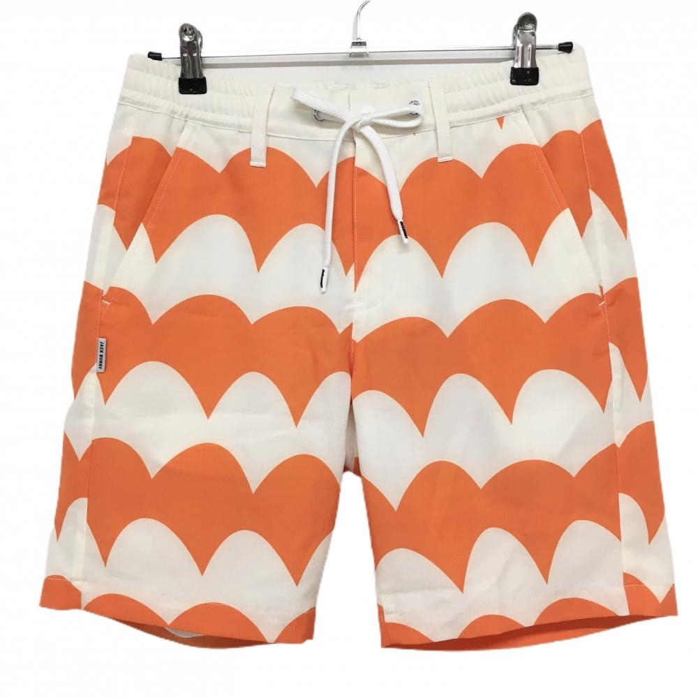 【美品】ジャックバニー ハーフパンツ オレンジ×アイボリー 総柄 裏メッシュ ウエストゴム＆調節紐 メンズ 4(M) ゴルフウェア Jack Bunny