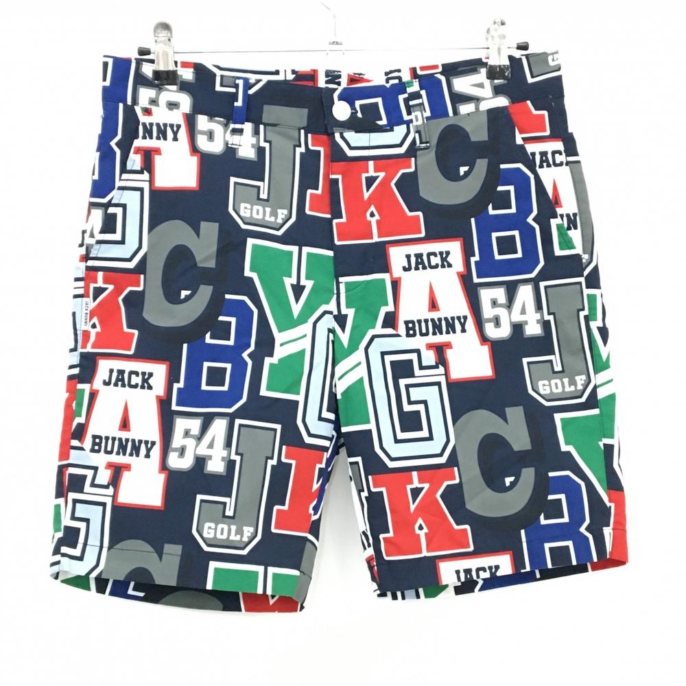 ジャックバニー ハーフパンツ ネイビー×マルチカラー 総柄 ストレッチ メンズ 4(L) ゴルフウェア Jack Bunny