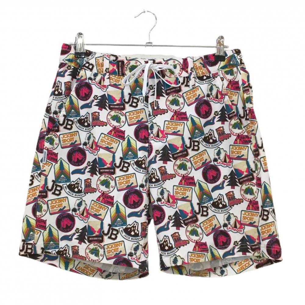 【超美品】ジャックバニー ハーフパンツ 白×マルチカラー 総柄 ウエストゴム メンズ 5(L) ゴルフウェア Jack Bunny