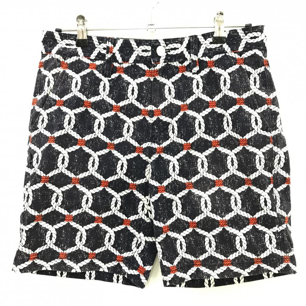 ジャックバニー ハーフパンツ ネイビー×白×レッド 総柄 ストレッチ メンズ 4(M) ゴルフウェア Jack Bunny